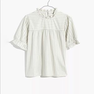 Madewell Ruffle-Neck Keyhole Striped Top